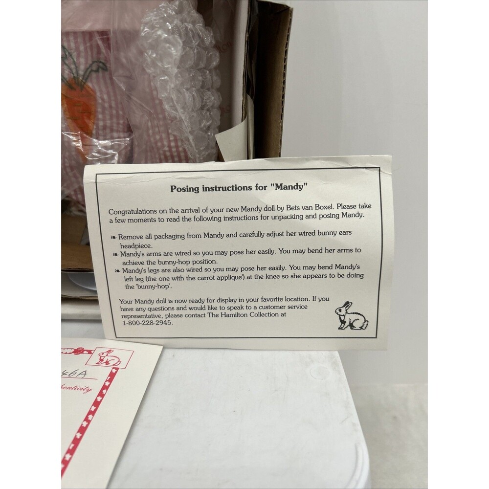 🔥🆕🔥Vintage 1993 Mandy Porcelain Doll By Bets Van Boxel Bunny Rabbit - Picture 3 of 8